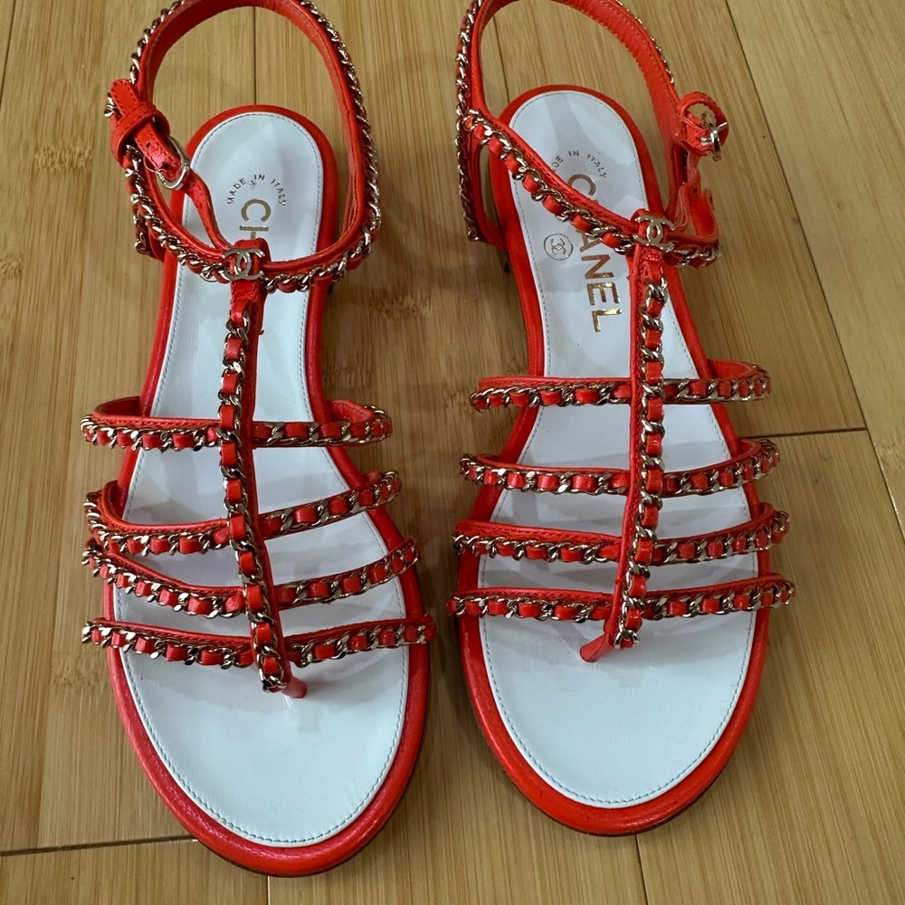 Brand new never worn channel sandals.